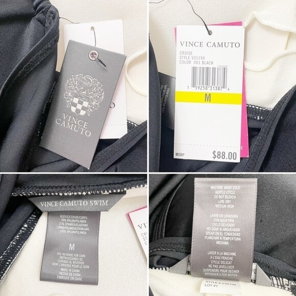 NWT Vince Camuto Halter Takini Black & Cream Two Piece Swimsuit Size Medium NEW - Picture 11 of 15